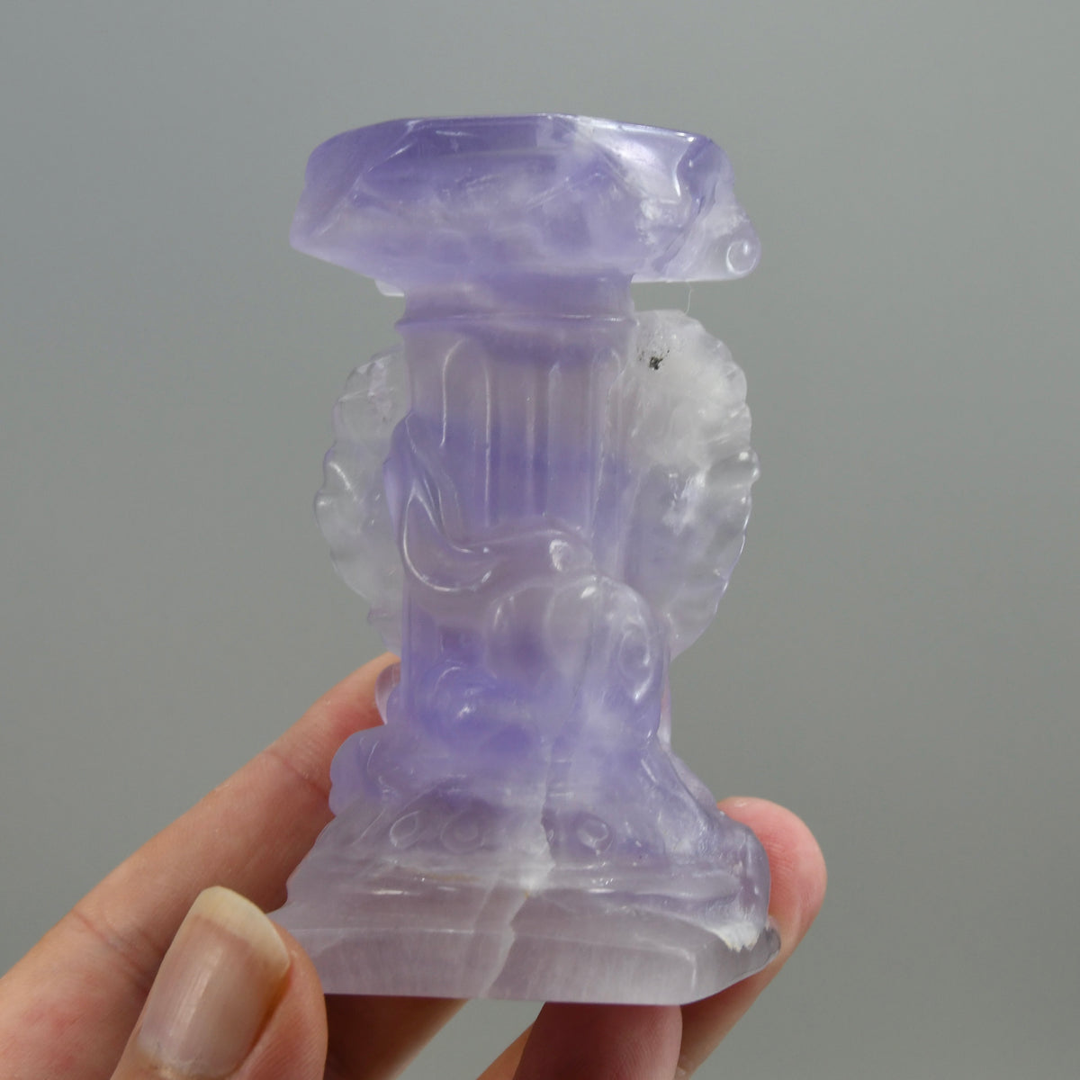 Purple Fluorite Carved Crystal Angel Sphere Stand