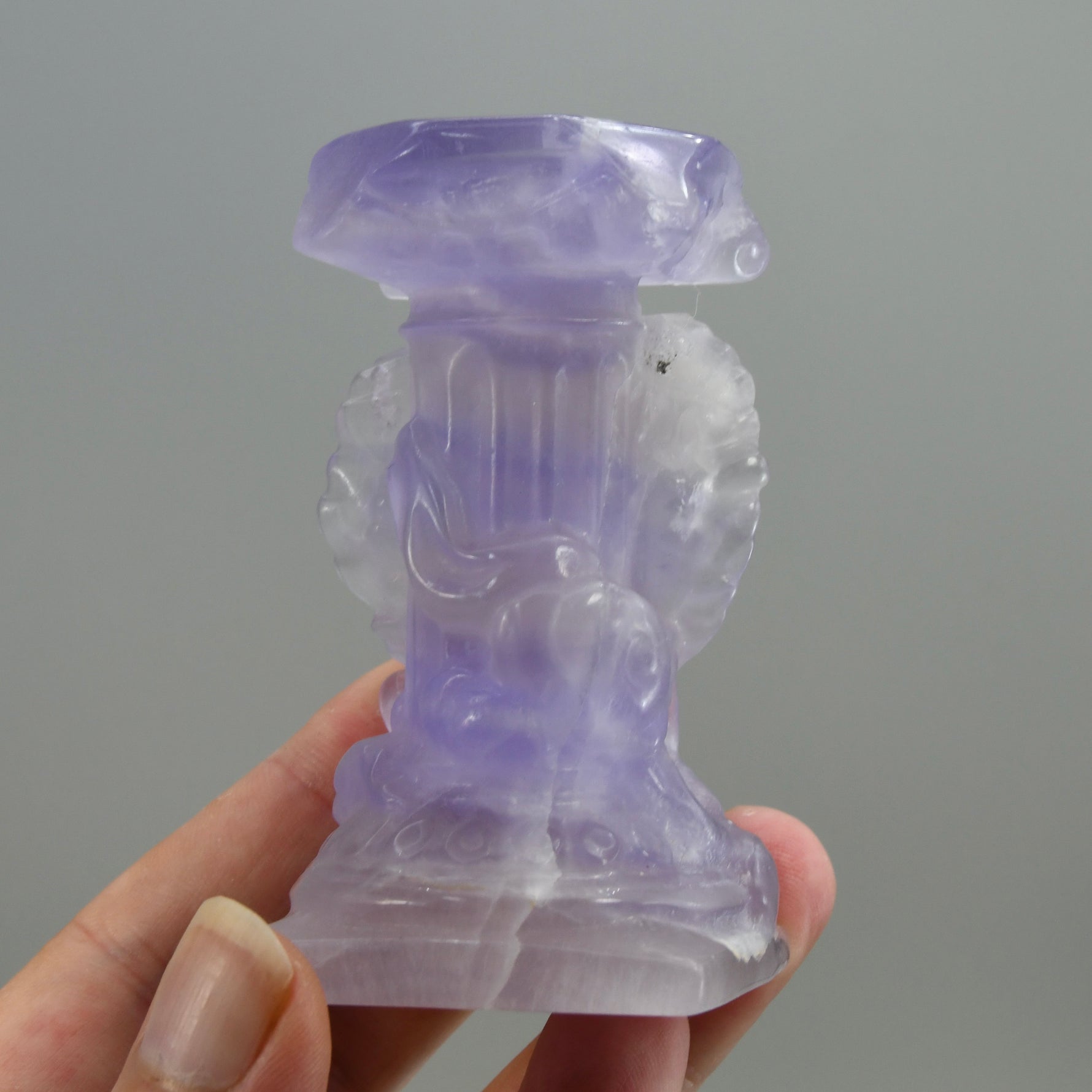 Purple Fluorite Carved Crystal Angel Sphere Stand
