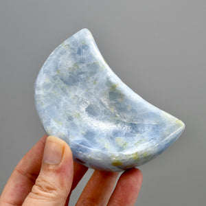Blue Calcite Diopside Carved Crystal Moon Bowl