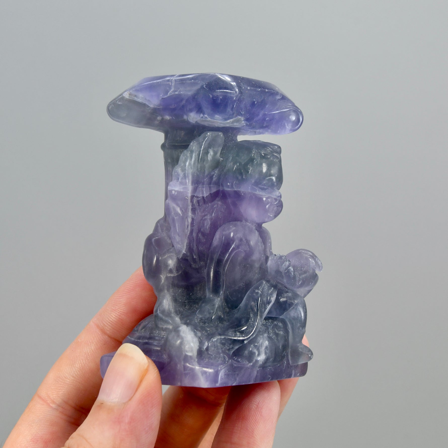 Purple Fluorite Carved Crystal Angel Sphere Stand