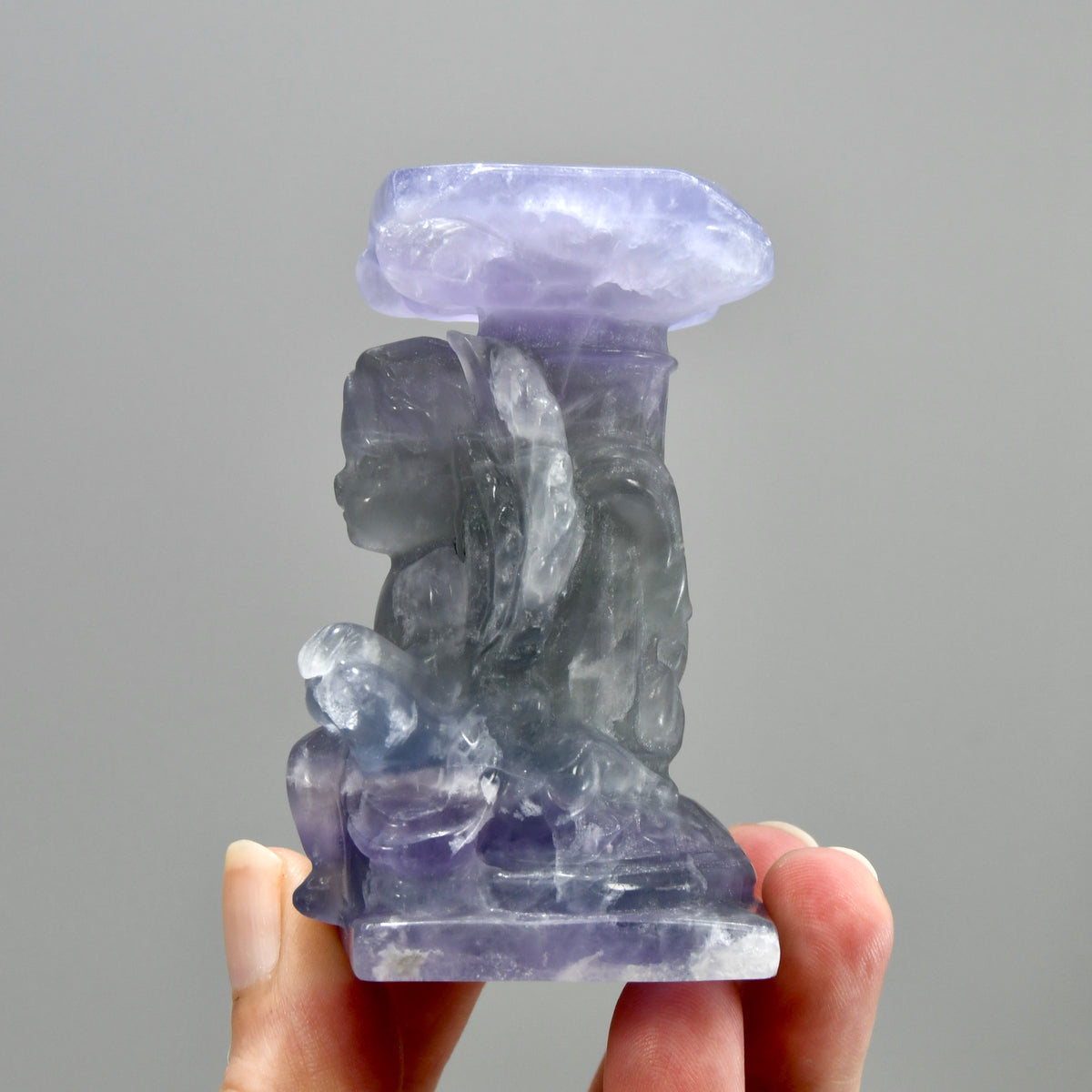 Purple Fluorite Carved Crystal Angel Sphere Stand