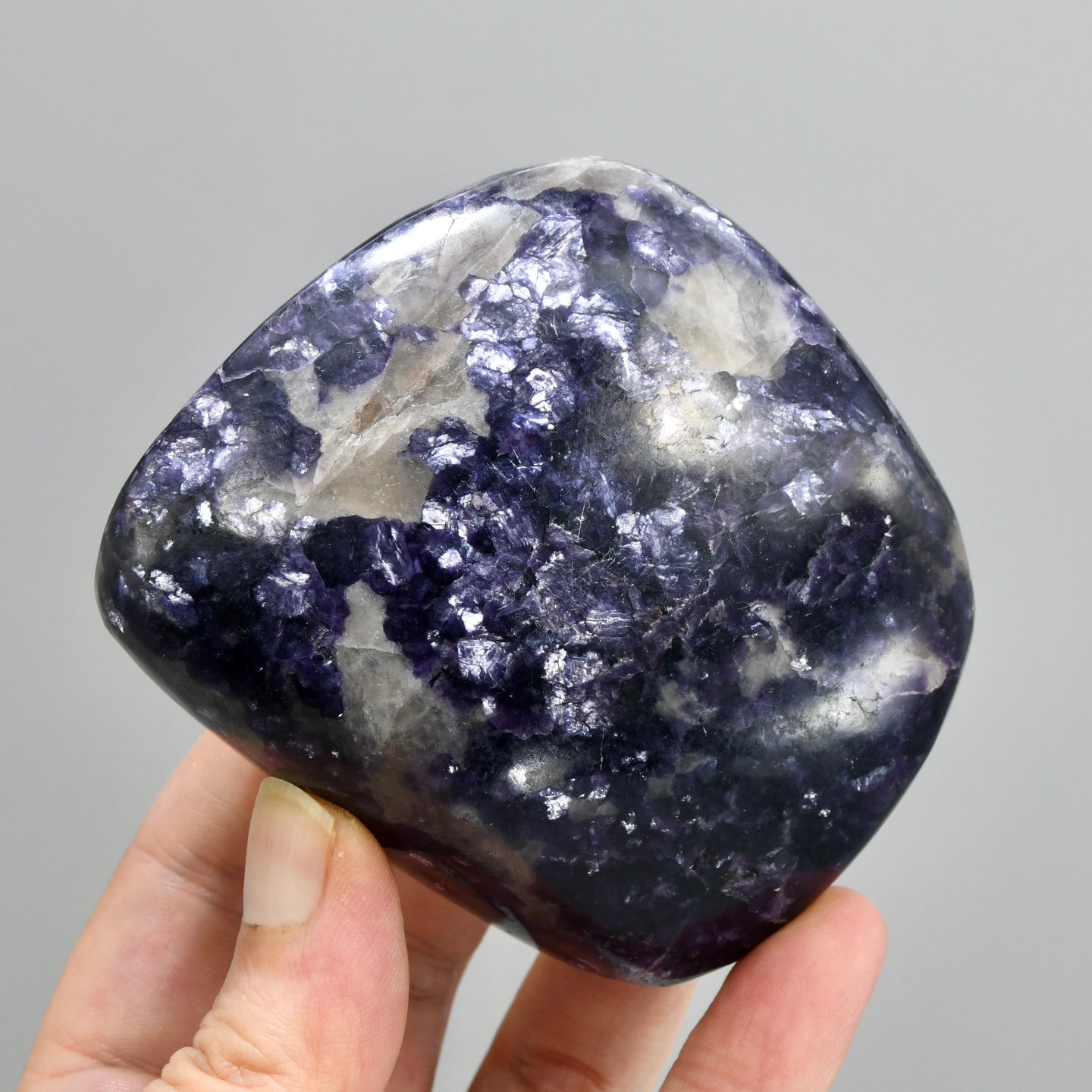 Gem Lepidolite Crystal Palm Stone, Silver Leaf Lepidolite Crystals