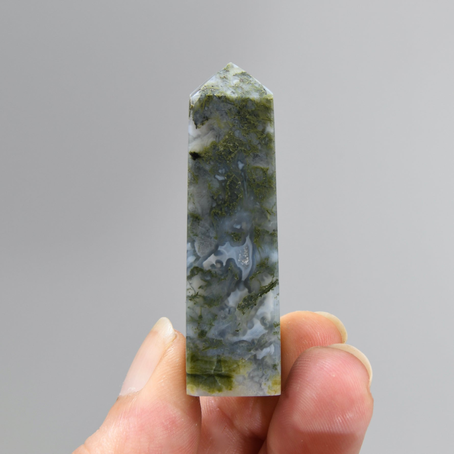 Garden Agate Crystal Tower, Intricate Moss Agate