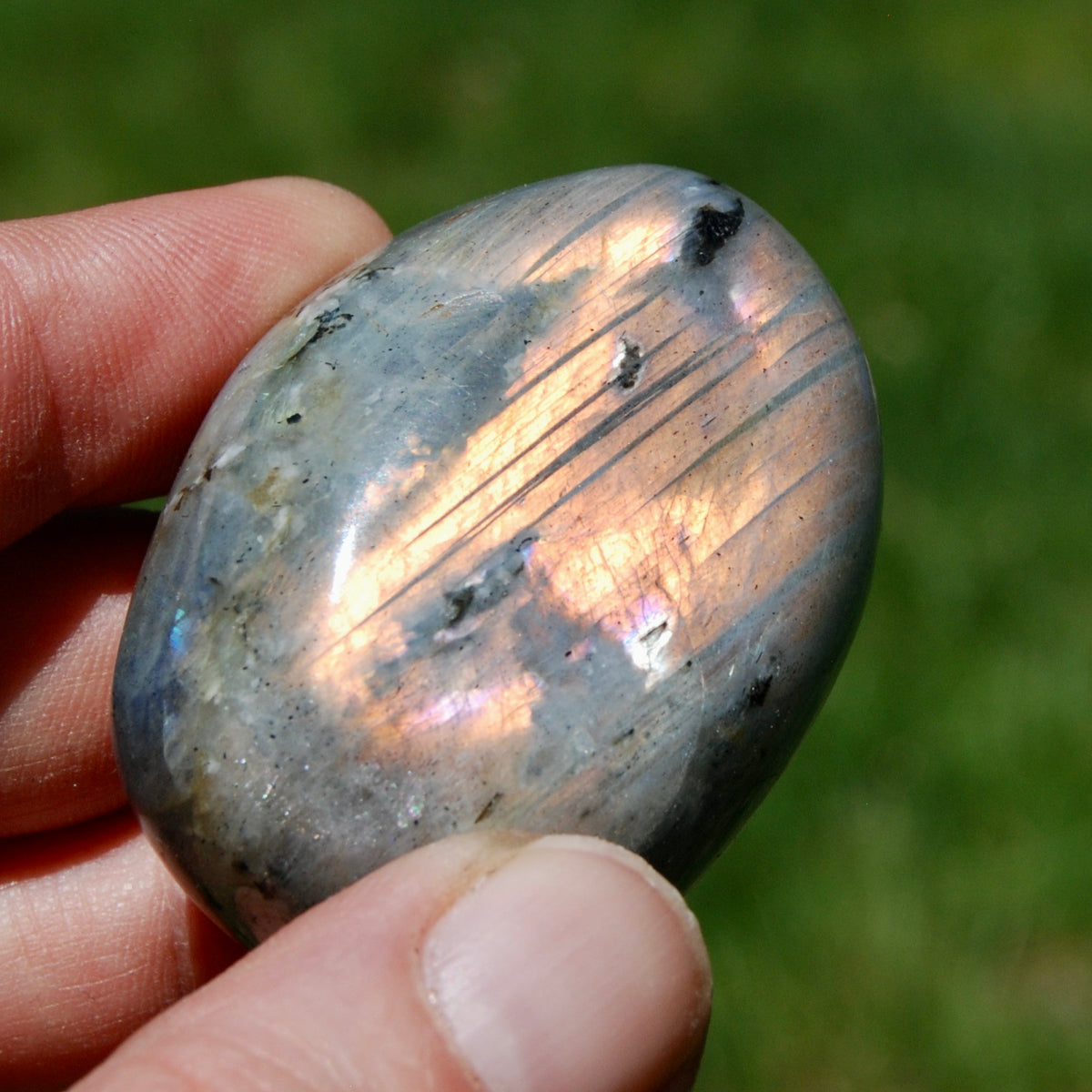 Sunset Pink Peach Labradorite Crystal Palm Stone