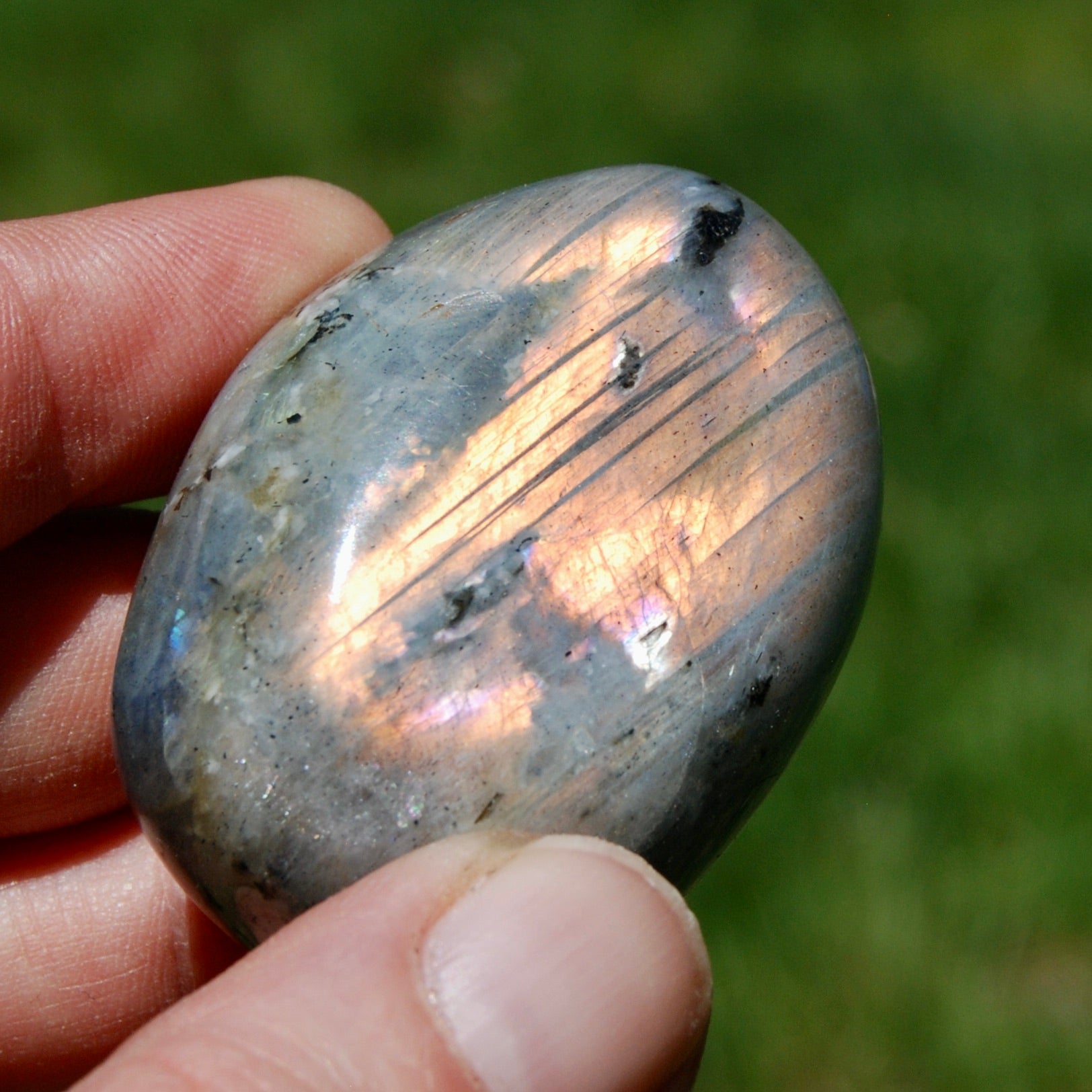 Sunset Pink Peach Labradorite Crystal Palm Stone