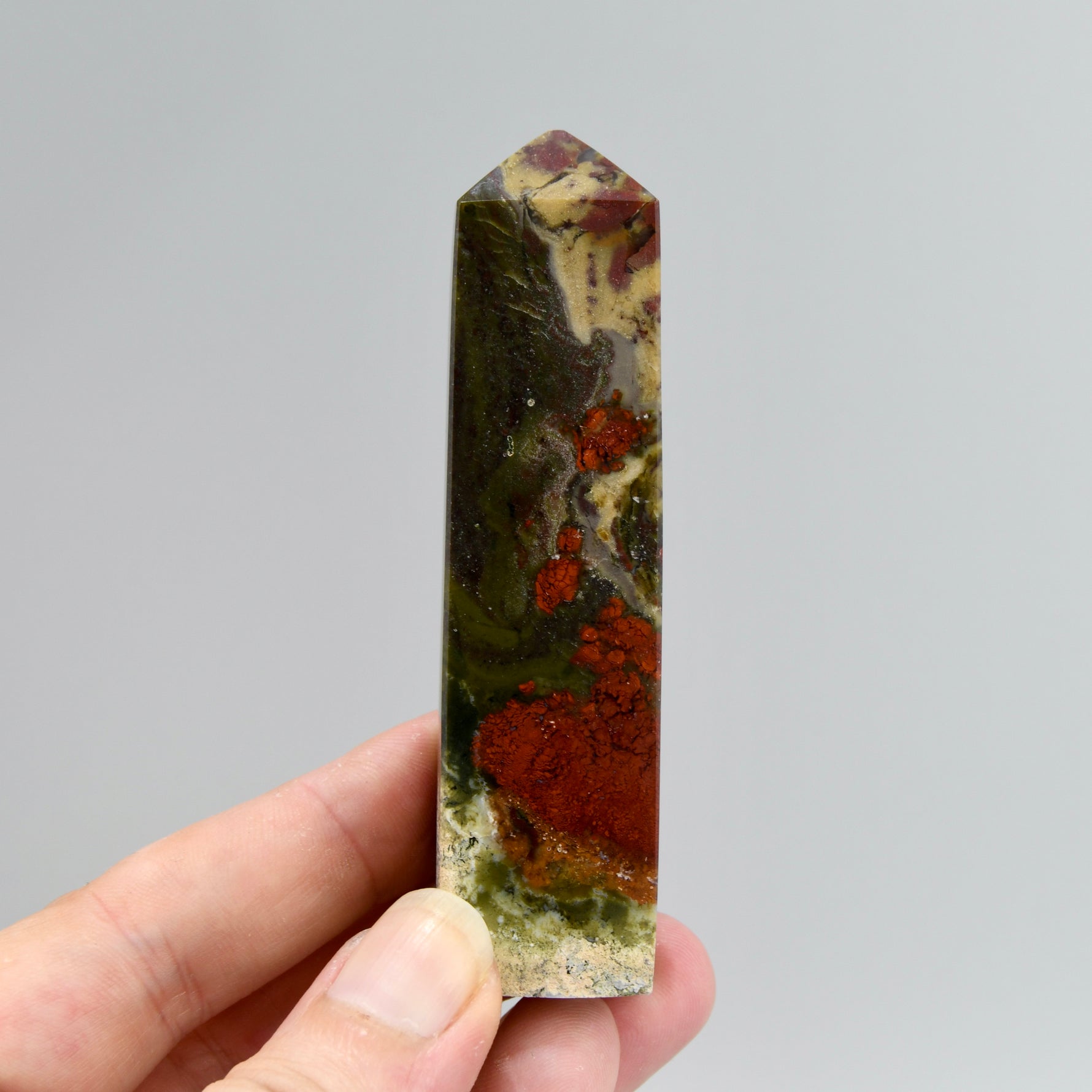 Red Garden Agate Crystal Tower, Intricate Red Moss Agate