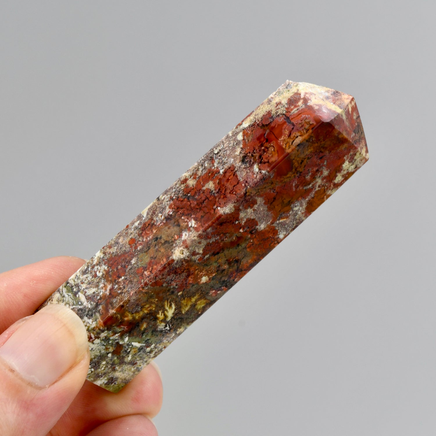 Red Garden Agate Crystal Tower, Intricate Red Moss Agate
