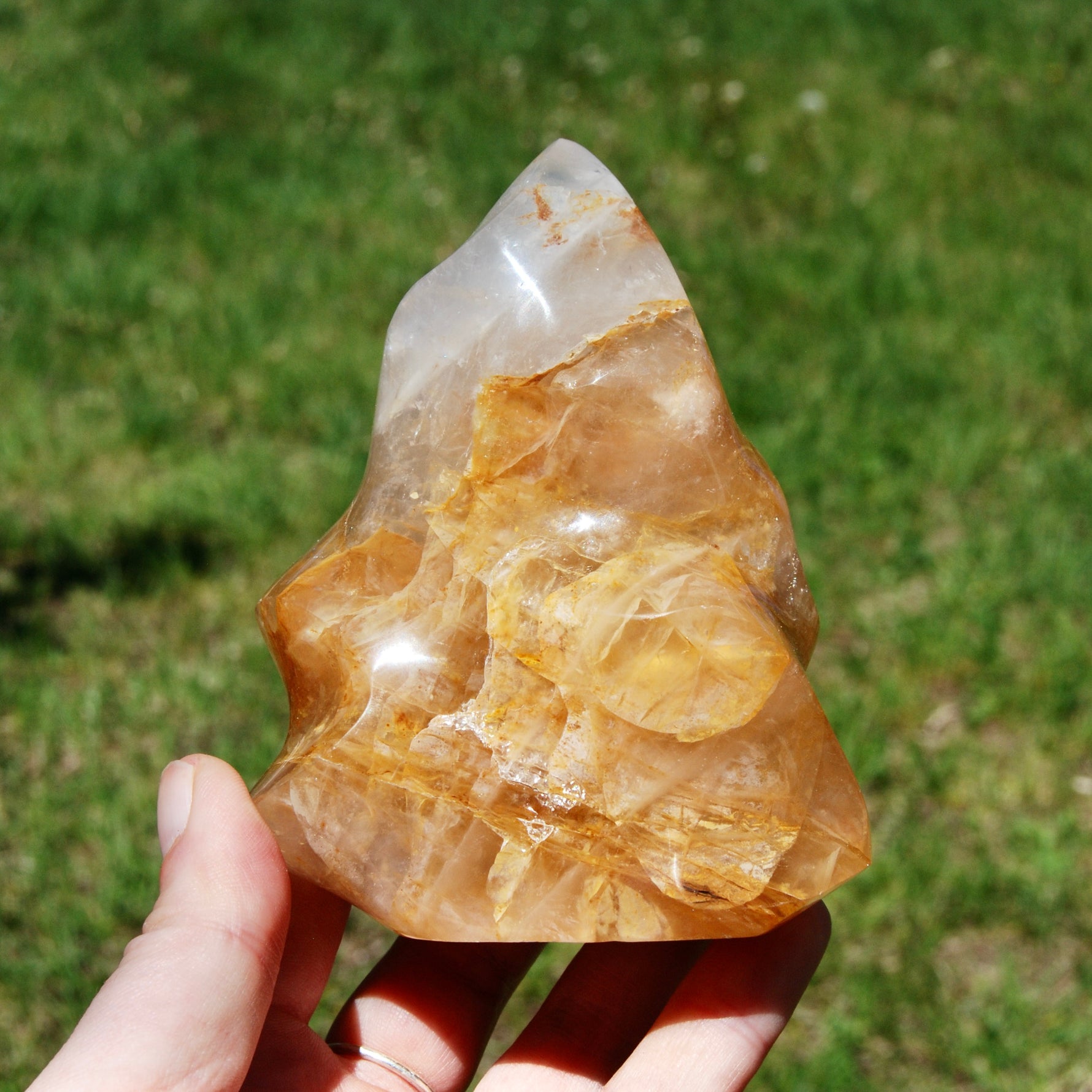 Golden Healer Quartz Carved Crystal Flame, Madagascar