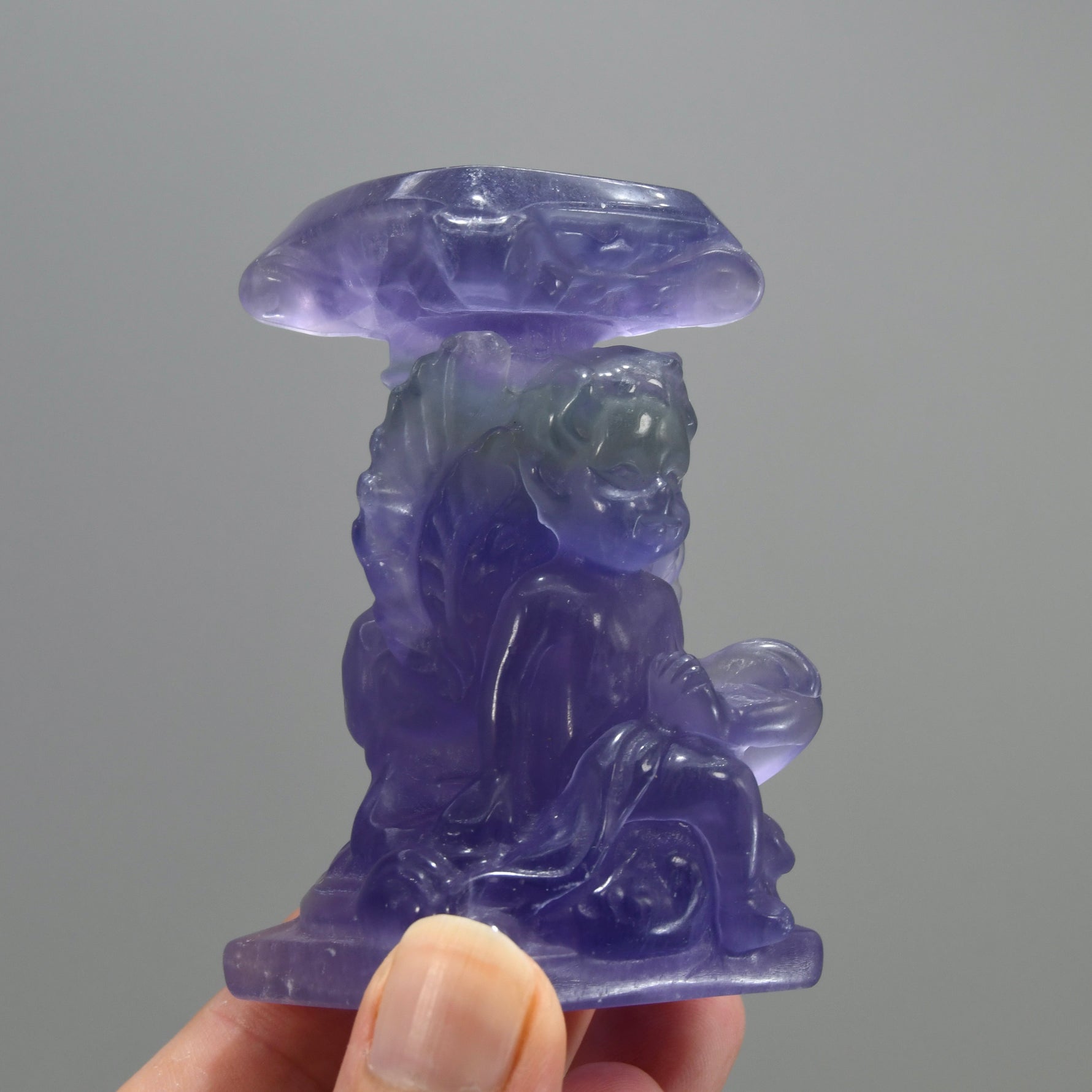 Fluorite Carved Crystal Angel Sphere Stand