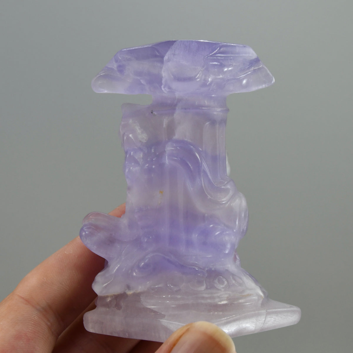 Purple Fluorite Carved Crystal Angel Sphere Stand