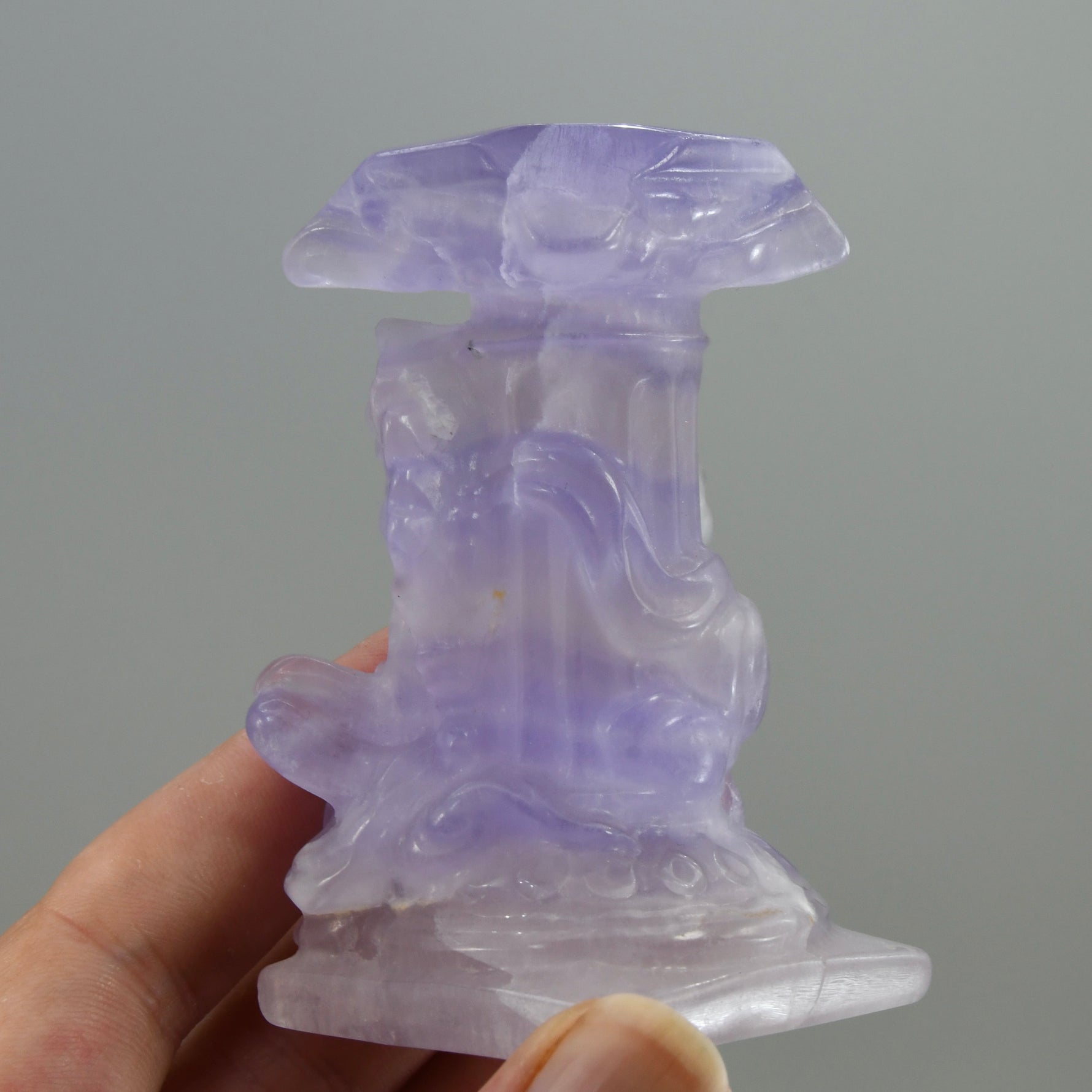 Purple Fluorite Carved Crystal Angel Sphere Stand
