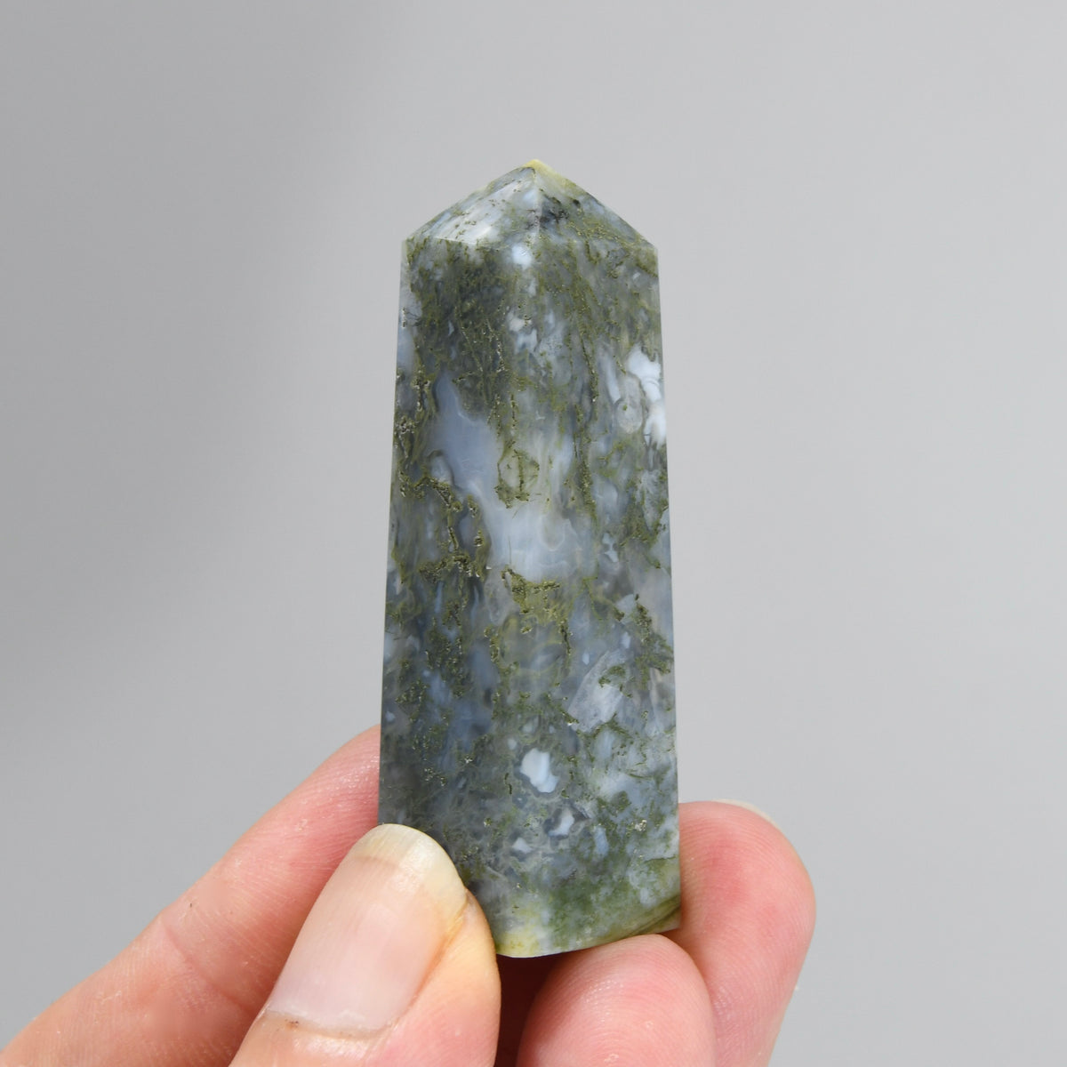 Garden Agate Crystal Tower, Intricate Moss Agate