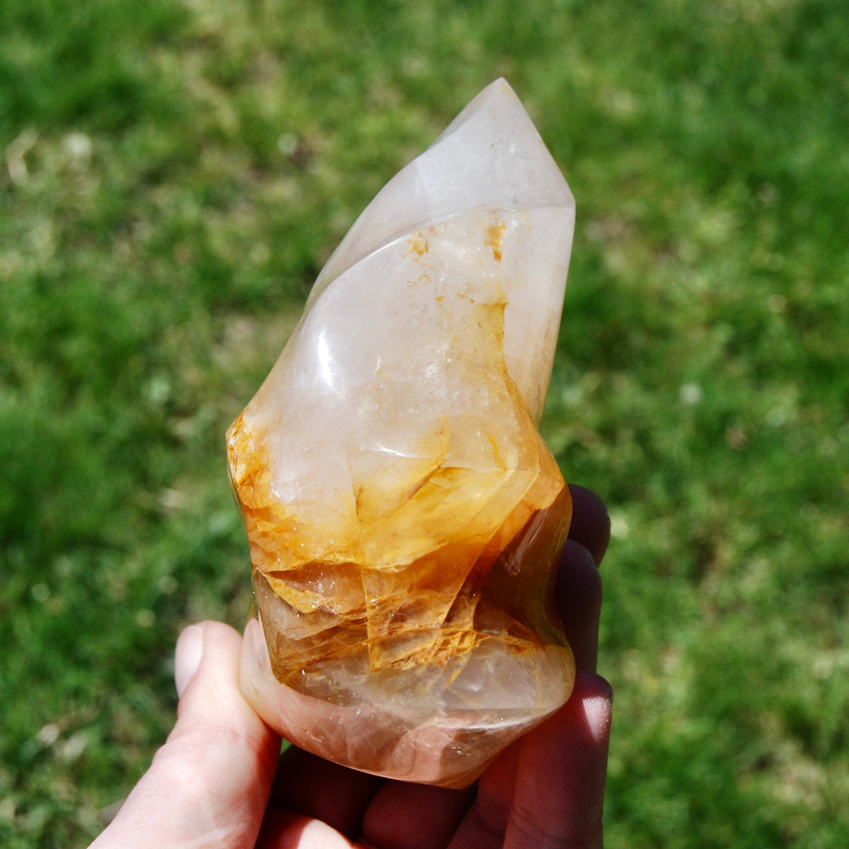 Golden Healer Quartz Carved Crystal Flame, Madagascar