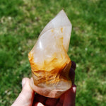 Golden Healer Quartz Carved Crystal Flame, Madagascar