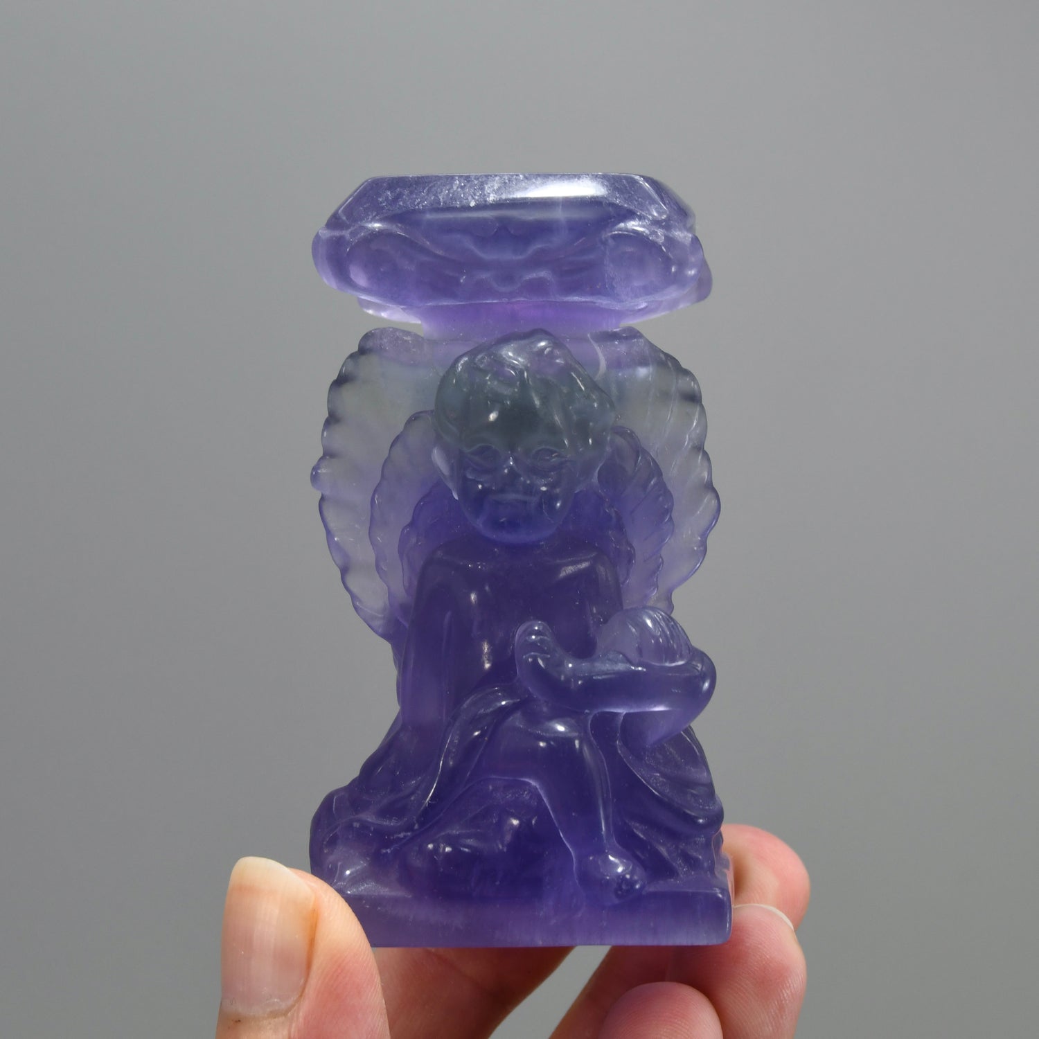 Fluorite Carved Crystal Angel Sphere Stand