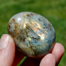 Load image into Gallery viewer, Sunset Spectrolite Labradorite Crystal Palm Stone, Rainbow Labradorite
