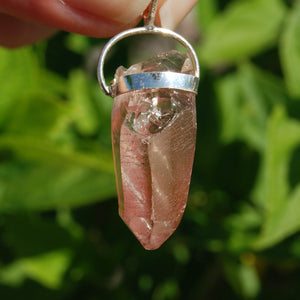 Tantric Twin Strawberry Pink Lemurian Seed Crystal Pendant for Necklace
