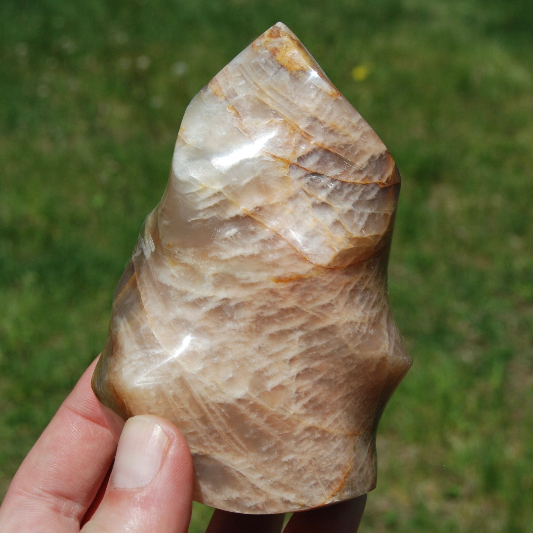 Peach Moonstone Crystal Freeform Flame Tower, India