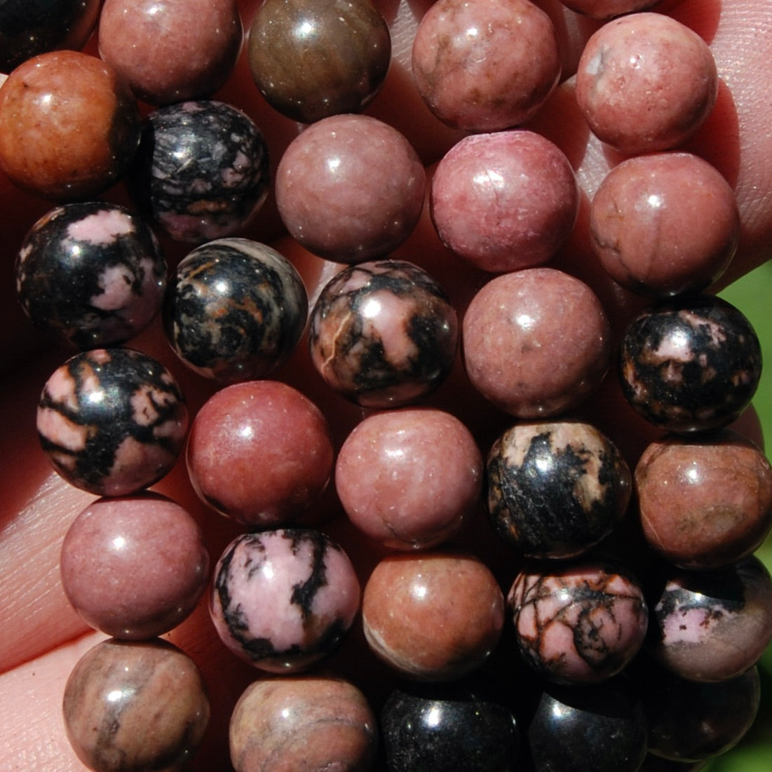 Pink Rhodonite Crystal Beaded Bracelet