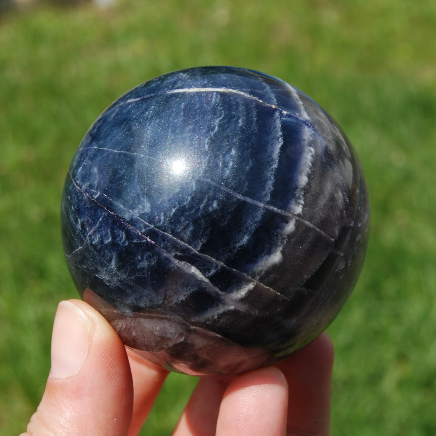 Blue Purple Silky Fluorite Crystal Sphere
