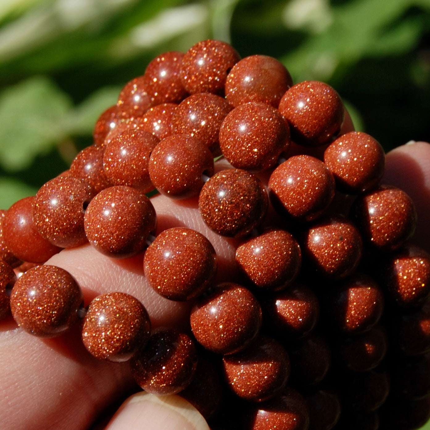 Goldstone Beaded Bracelet, 8mm Sparkling Crystal Beads