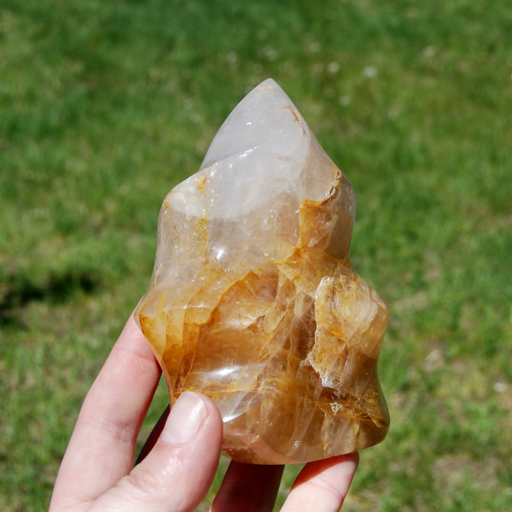 Golden Healer Quartz Carved Crystal Flame, Madagascar