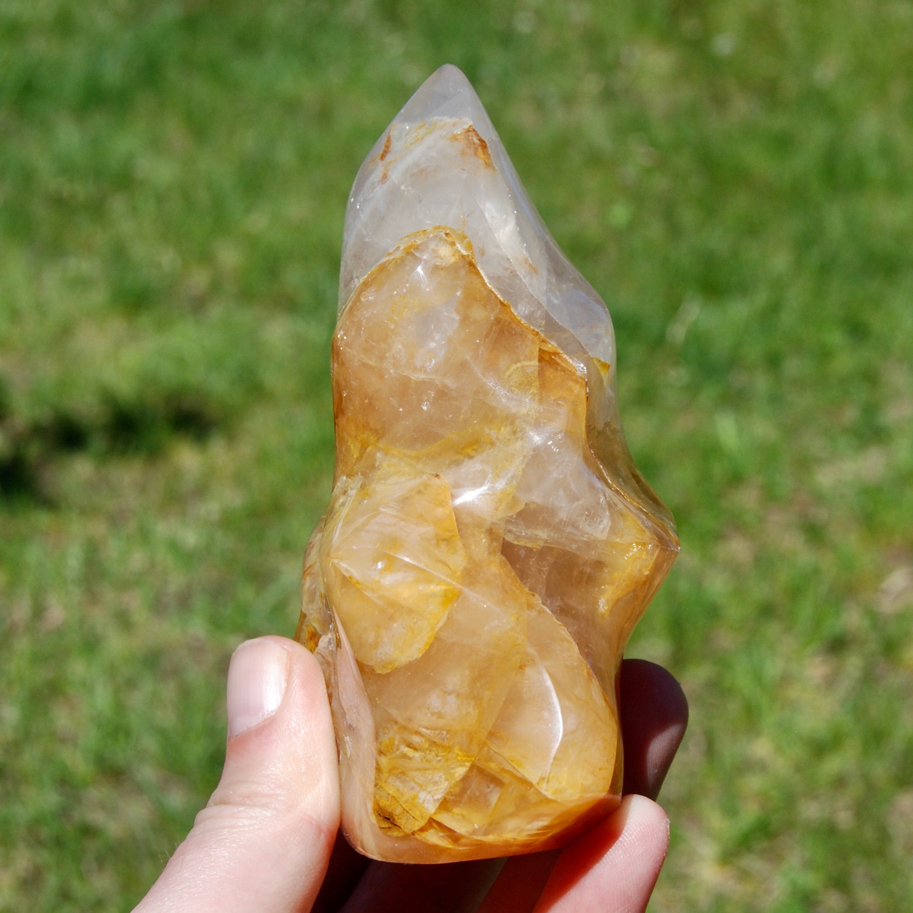 Golden Healer Quartz Carved Crystal Flame, Madagascar