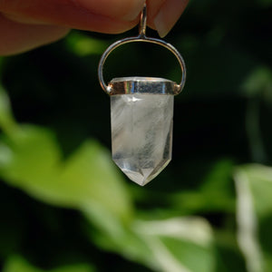 Blue Amphibole Quartz Crystal Sterling Silver Pendant 