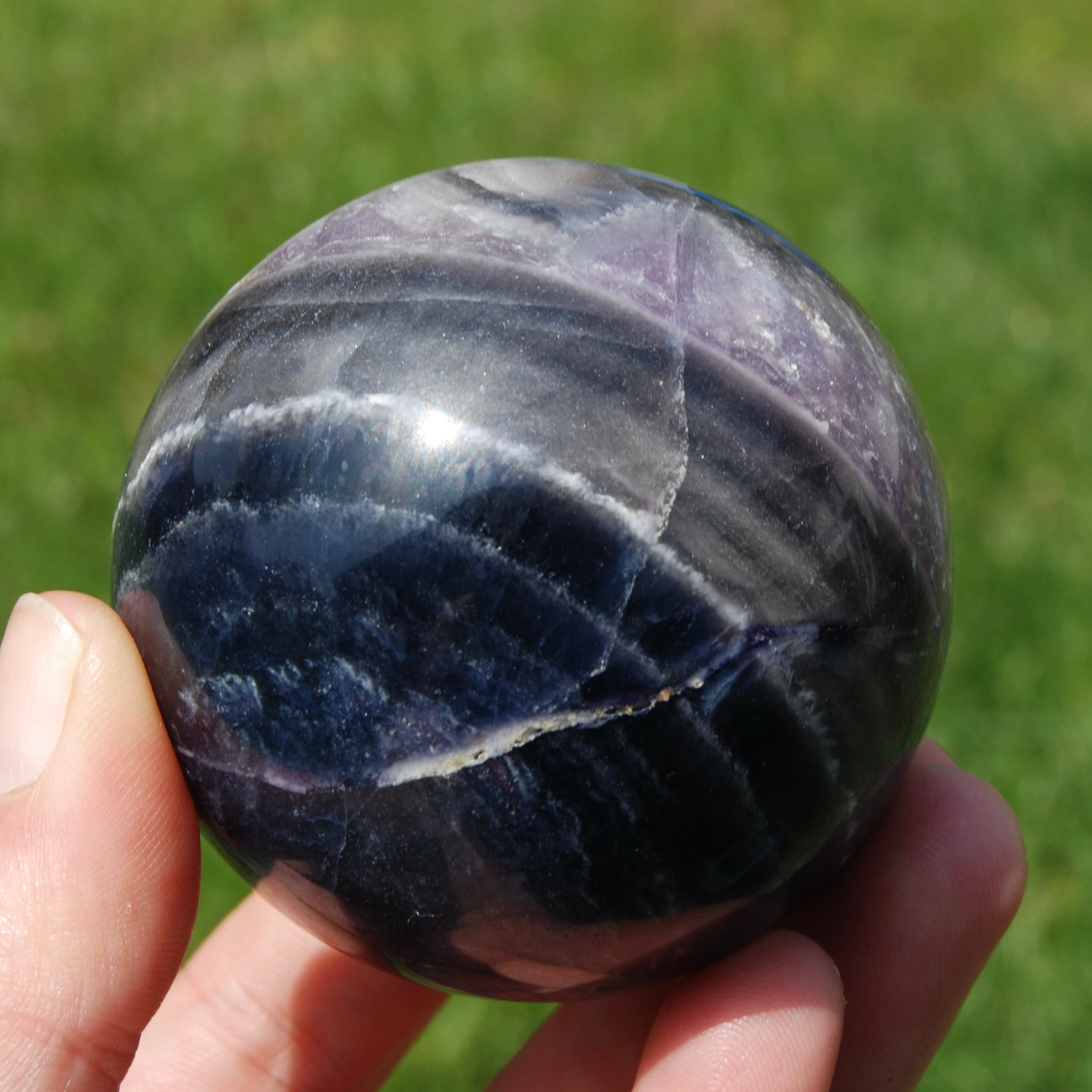 Blue Purple Silky Fluorite Crystal Sphere
