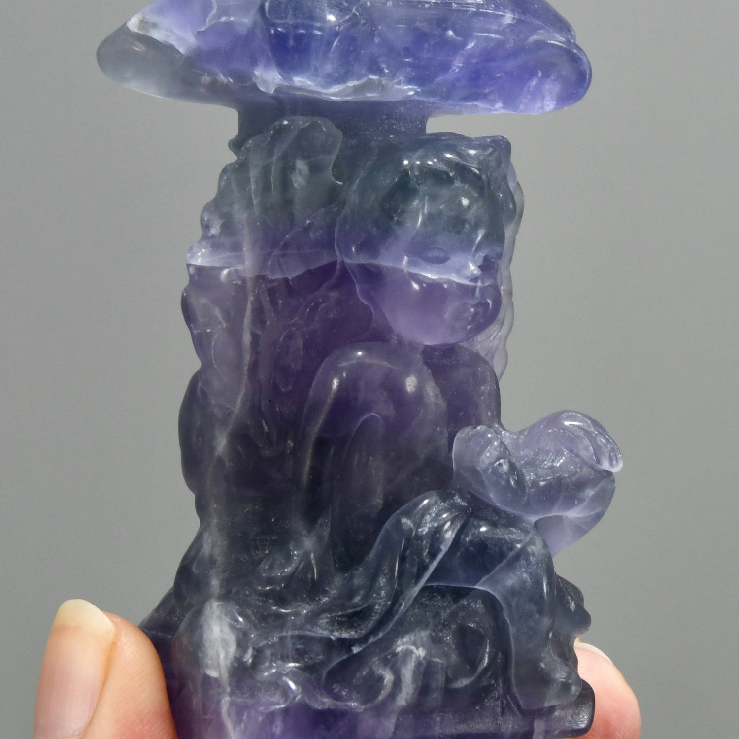 Purple Fluorite Carved Crystal Angel Sphere Stand