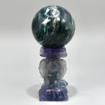 Purple Fluorite Carved Crystal Angel Sphere Stand