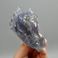 Load image into Gallery viewer, Purple Fluorite Carved Crystal Dragon Skul

