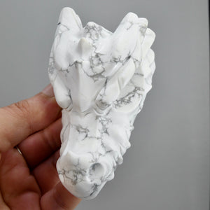 Large Howlite Carved Crystal Dragon Skull