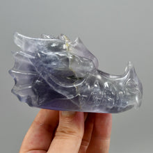 Load image into Gallery viewer, Purple Fluorite Carved Crystal Dragon Skul
