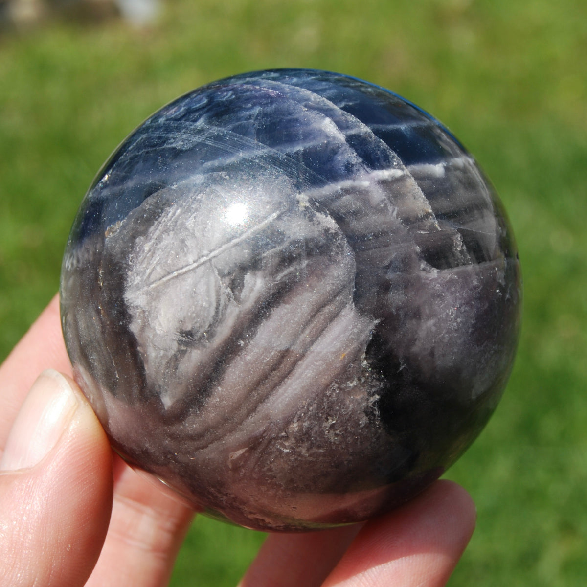 Blue Purple Silky Fluorite Crystal Sphere