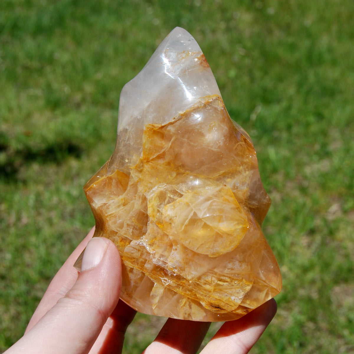 Golden Healer Quartz Carved Crystal Flame, Madagascar