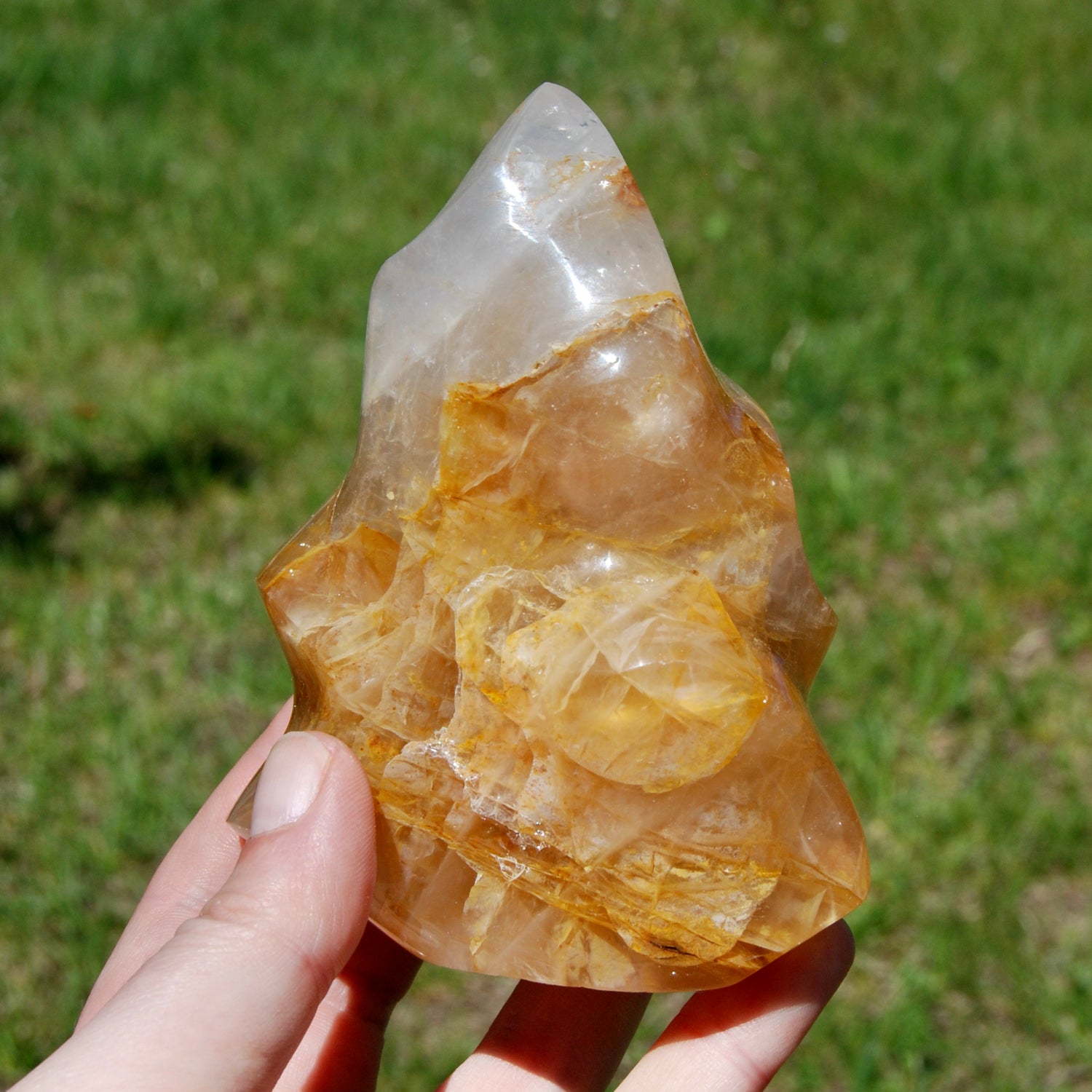 Golden Healer Quartz Carved Crystal Flame, Madagascar