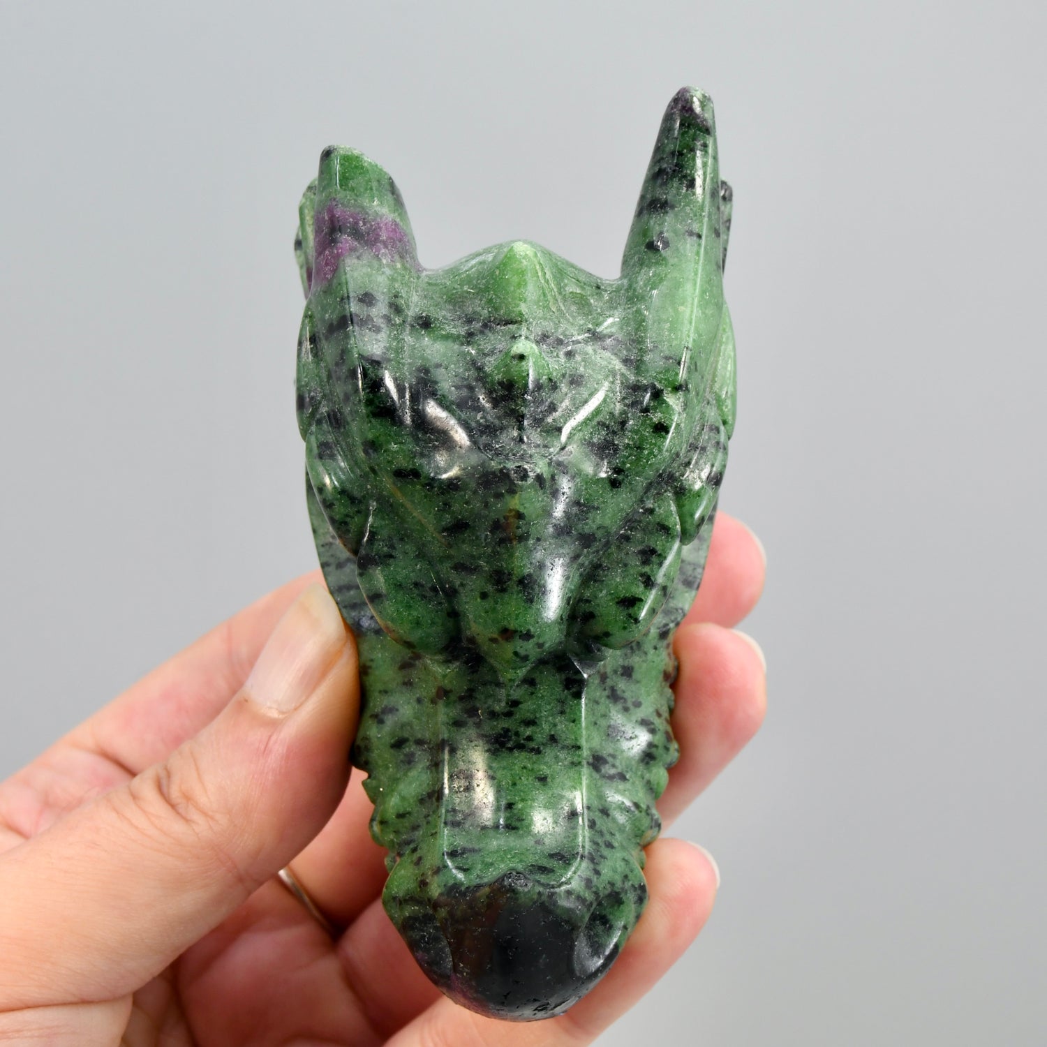 Ruby Zoisite Carved Crystal Dragon Skull