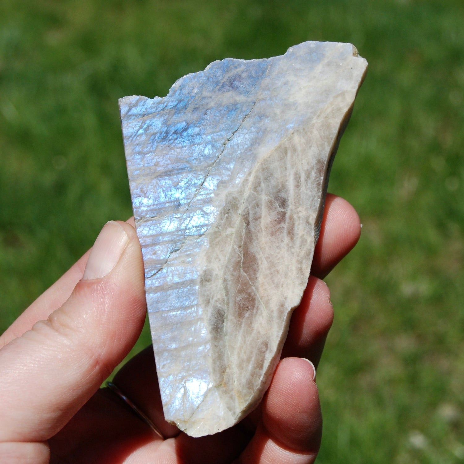 Flashy Rainbow Moonstone Sunstone Crystal Slab, Thick Rainbow Moonstone Slice, India