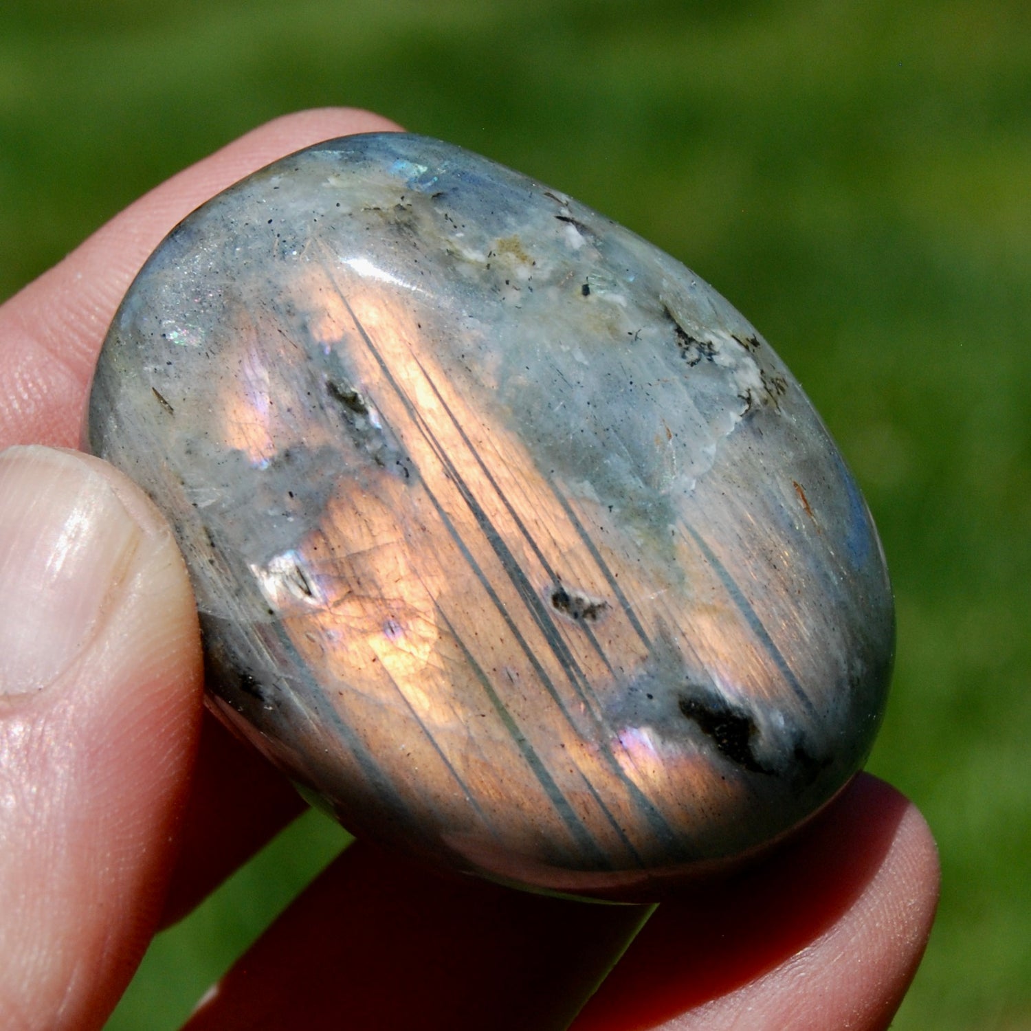 Sunset Pink Peach Labradorite Crystal Palm Stone