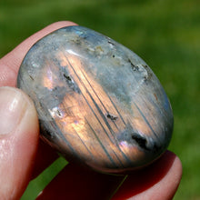 Load image into Gallery viewer, Sunset Pink Peach Labradorite Crystal Palm Stone
