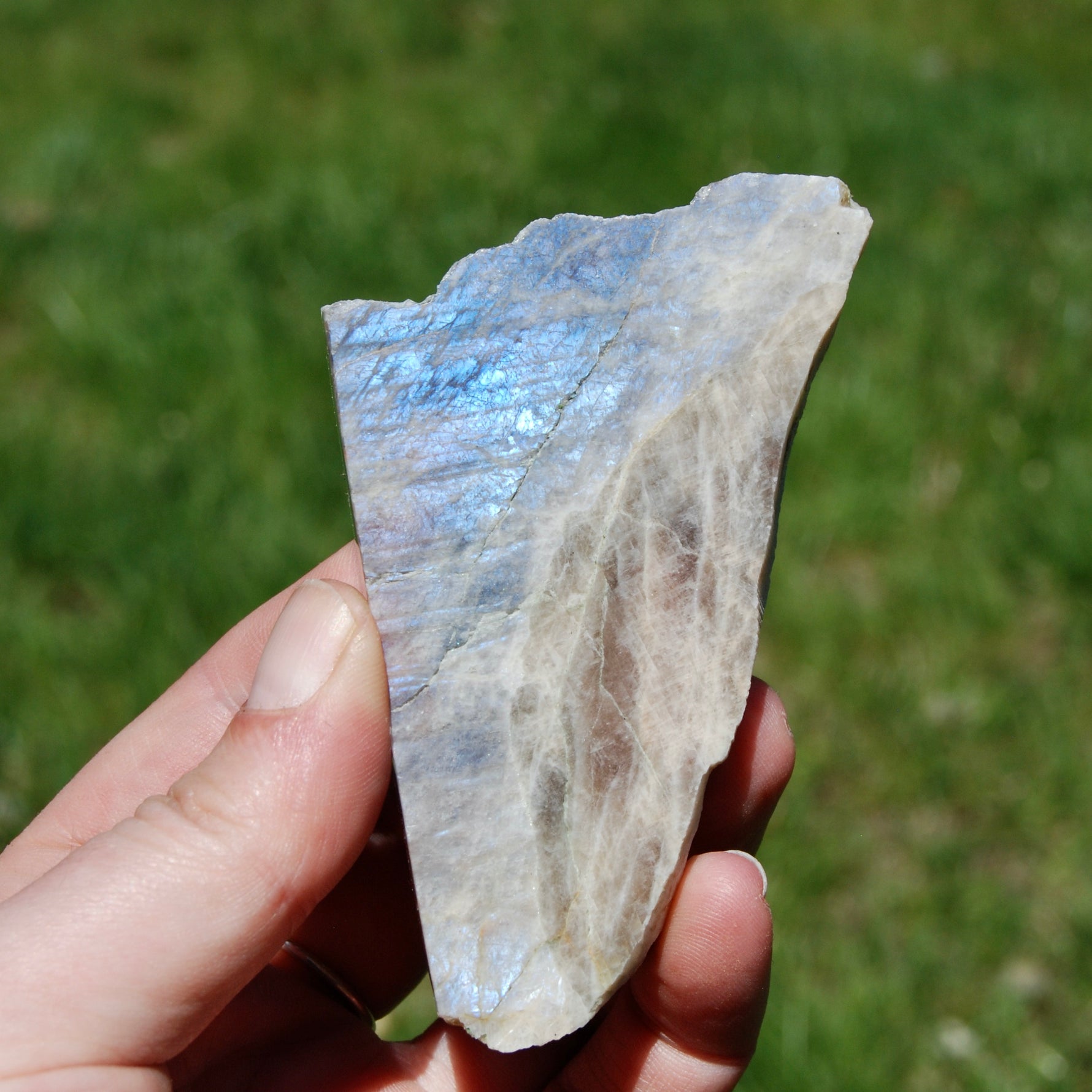 Flashy Rainbow Moonstone Sunstone Crystal Slab, Thick Rainbow Moonstone Slice, India