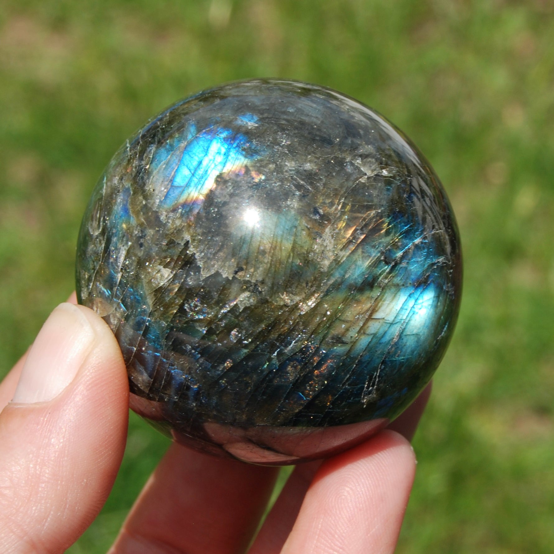 Flashy Rainbow Labradorite Crystal Sphere