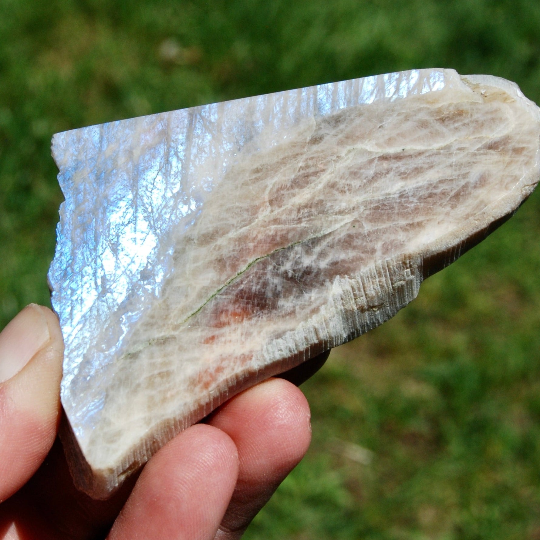 Flashy Rainbow Moonstone Sunstone Crystal Slab, Thick Rainbow Moonstone Slice, India