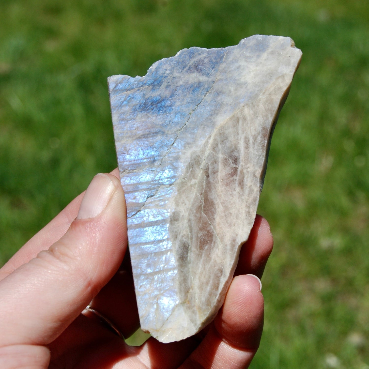 Flashy Rainbow Moonstone Sunstone Crystal Slab, Thick Rainbow Moonstone Slice, India