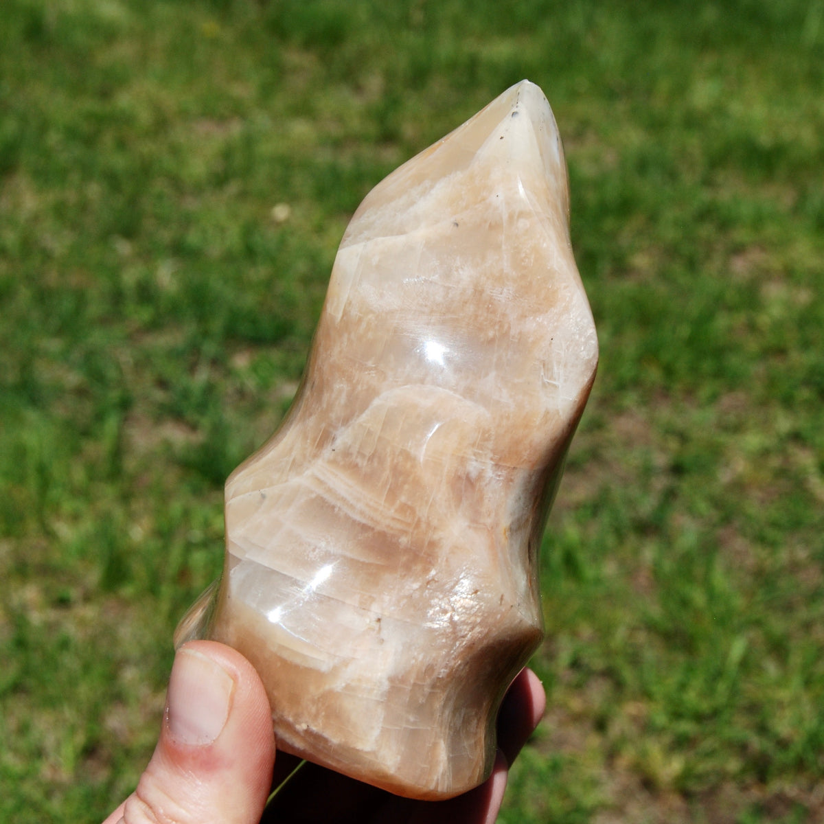 Peach Moonstone Crystal Freeform Flame Tower, India