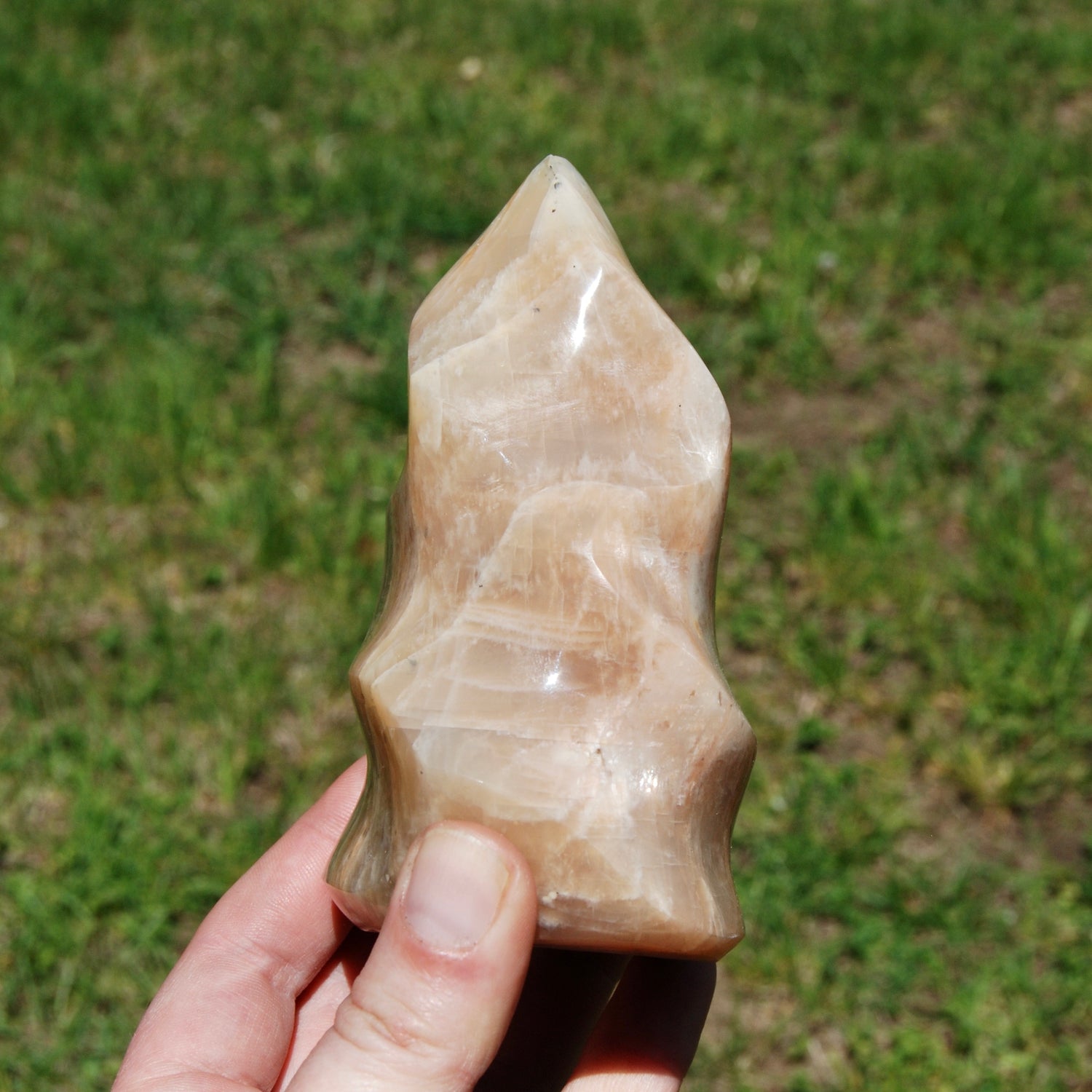 Peach Moonstone Crystal Freeform Flame Tower, India
