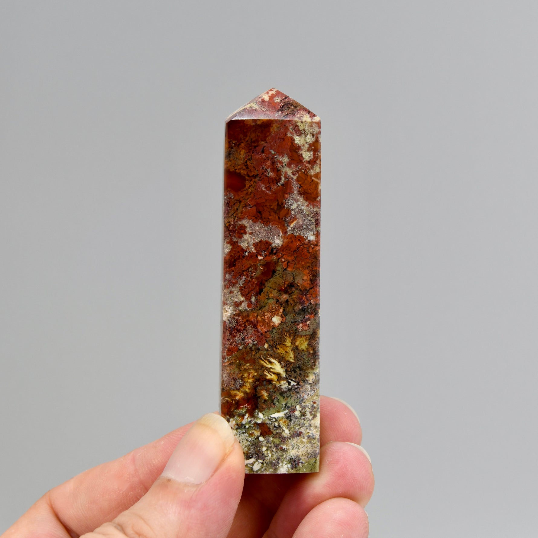 Red Garden Agate Crystal Tower, Intricate Red Moss Agate