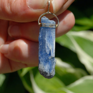 Raw Blue Kyanite Blade Crystal Sterling Silver Pendant for Necklace