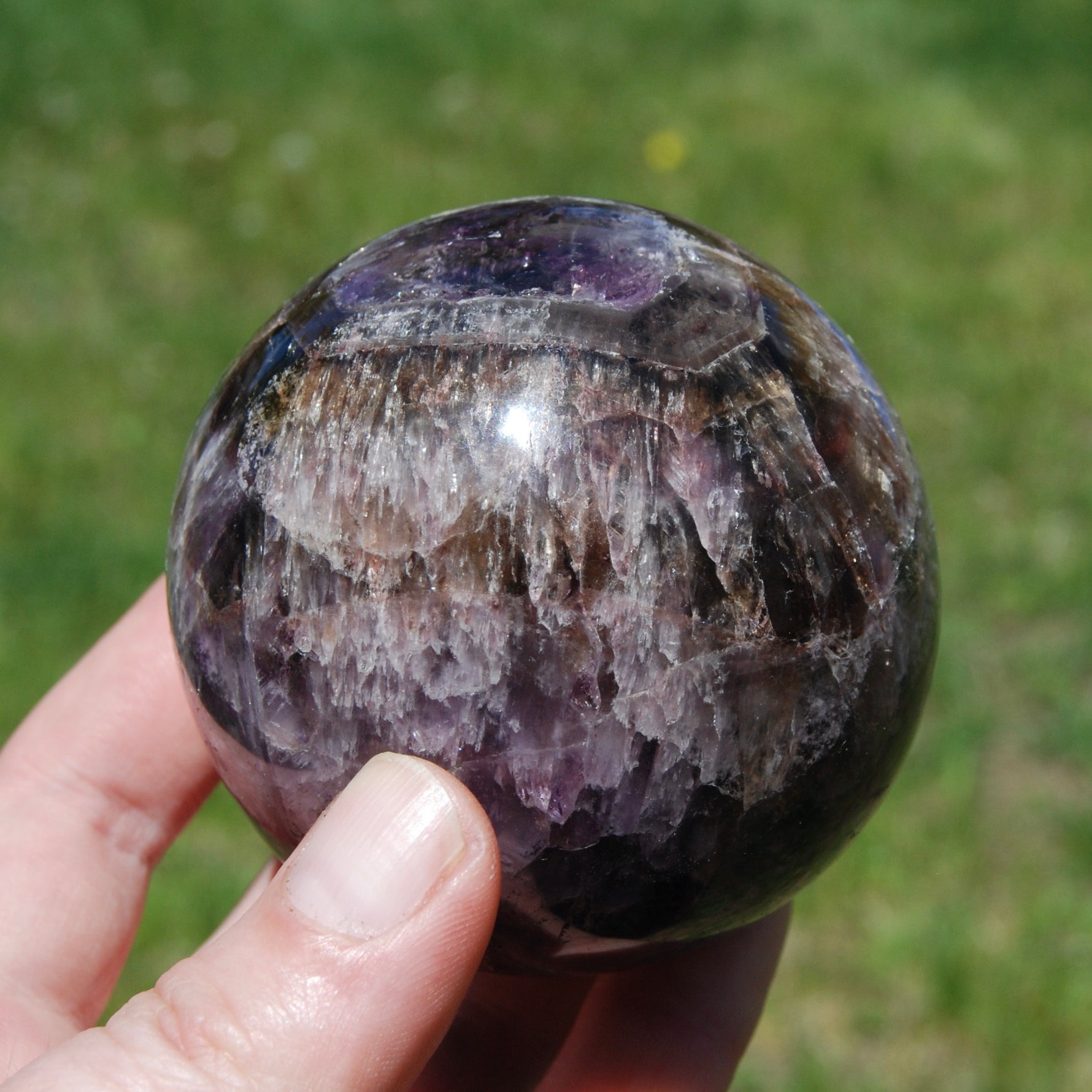XL Super Seven Cacoxenite Crystal Sphere, Super 7 Amethyst Cacoxenite Trapiche Eye, Brazil
